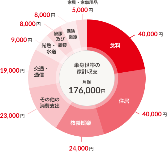 一人暮らしの支出：円グラフ