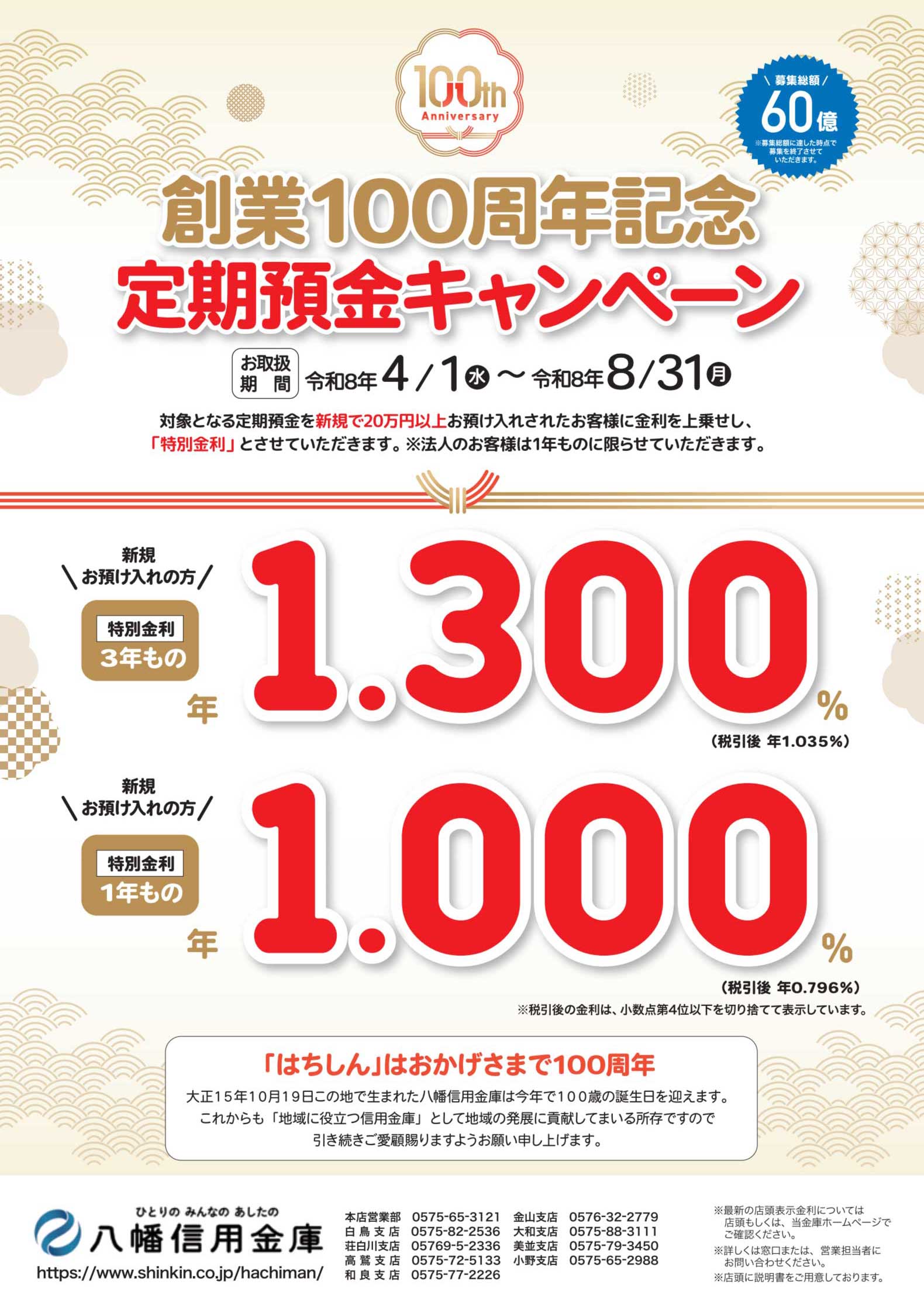創業100周年記念定期預金キャンペーンチラシ
