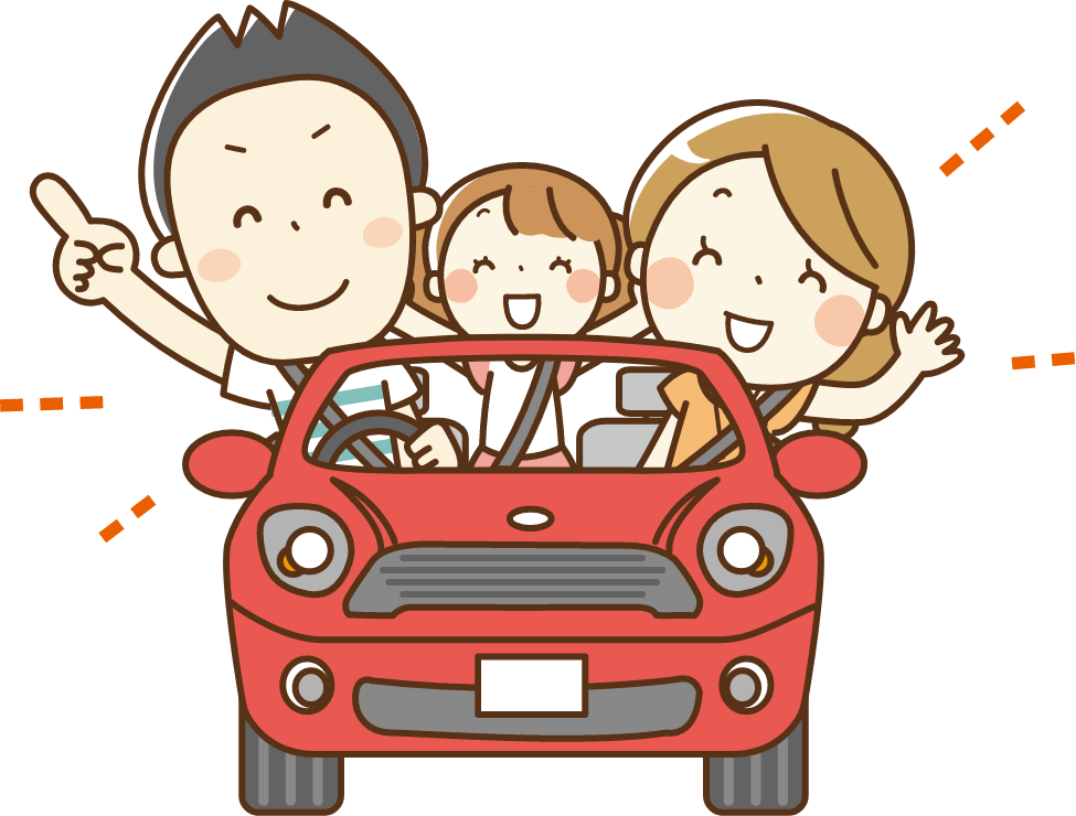 家族が車に乗っているイラスト