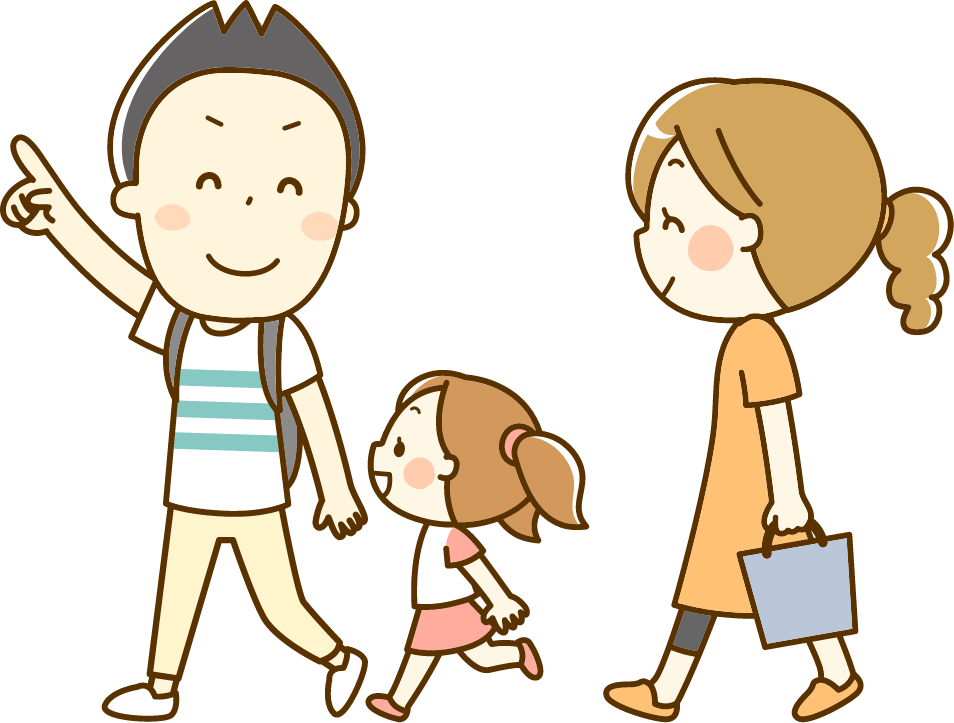 家族が歩いているイラスト