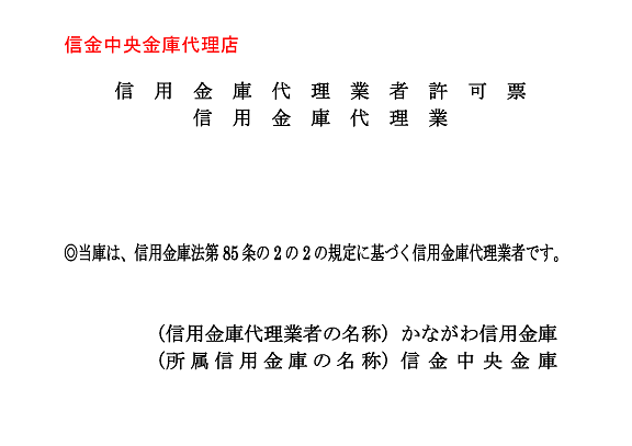 信用金庫代理業にかかる掲示