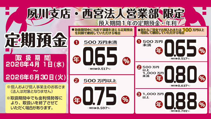 夙川支店・西宮法人営業部　限定「定期預金」
