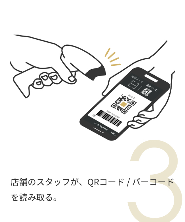 お店にQR コード・バーコードを見せる