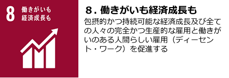 【８．働きがいも経済成長も】包摂的かつ持続可能な経済成長及び全ての人々の完全かつ生産的な雇用と働きがいのある人間らしい雇用（ディーセント・ワーク）を促進する