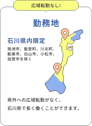 勤務地 石川県内限定（珠洲市、能登町、川北町、能美市、白山市、小松市、加賀市を除く）