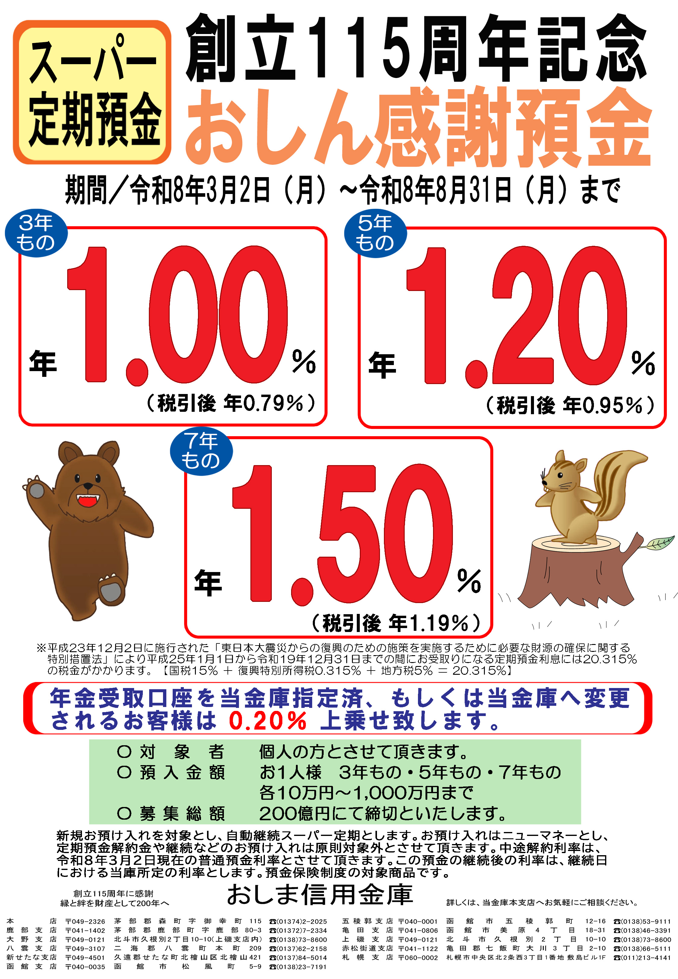 創立115周年記念「おしん感謝預金」