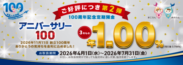 100周年記念定期預金「アニバーサリー100」