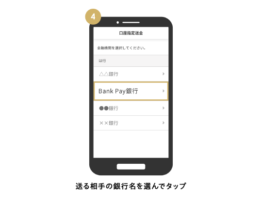 送る相手の銀行名を選んでタップ