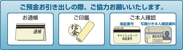 お通帳、ご印鑑、本人確認資料