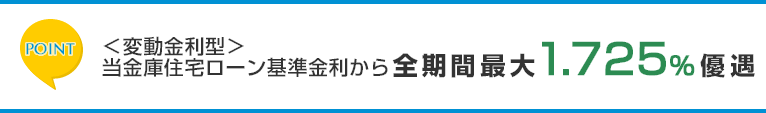 変動金利型　当金庫住宅ローン基準金利から全期間最大1.725％優遇