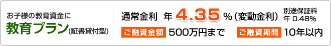 お子様の教育資金に教育プラン(証書貸付型)