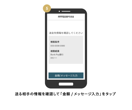 送る相手の情報を確認して「金額/メッセージ入力」をタップ