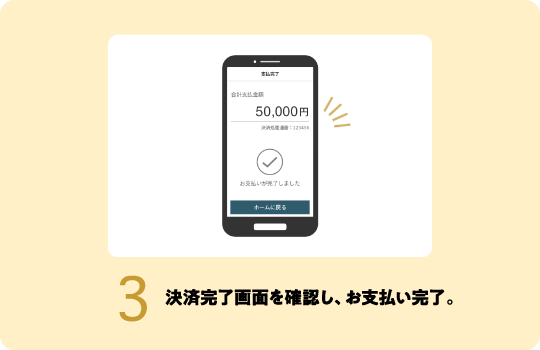 決済完了画面を確認し、お支払い完了。